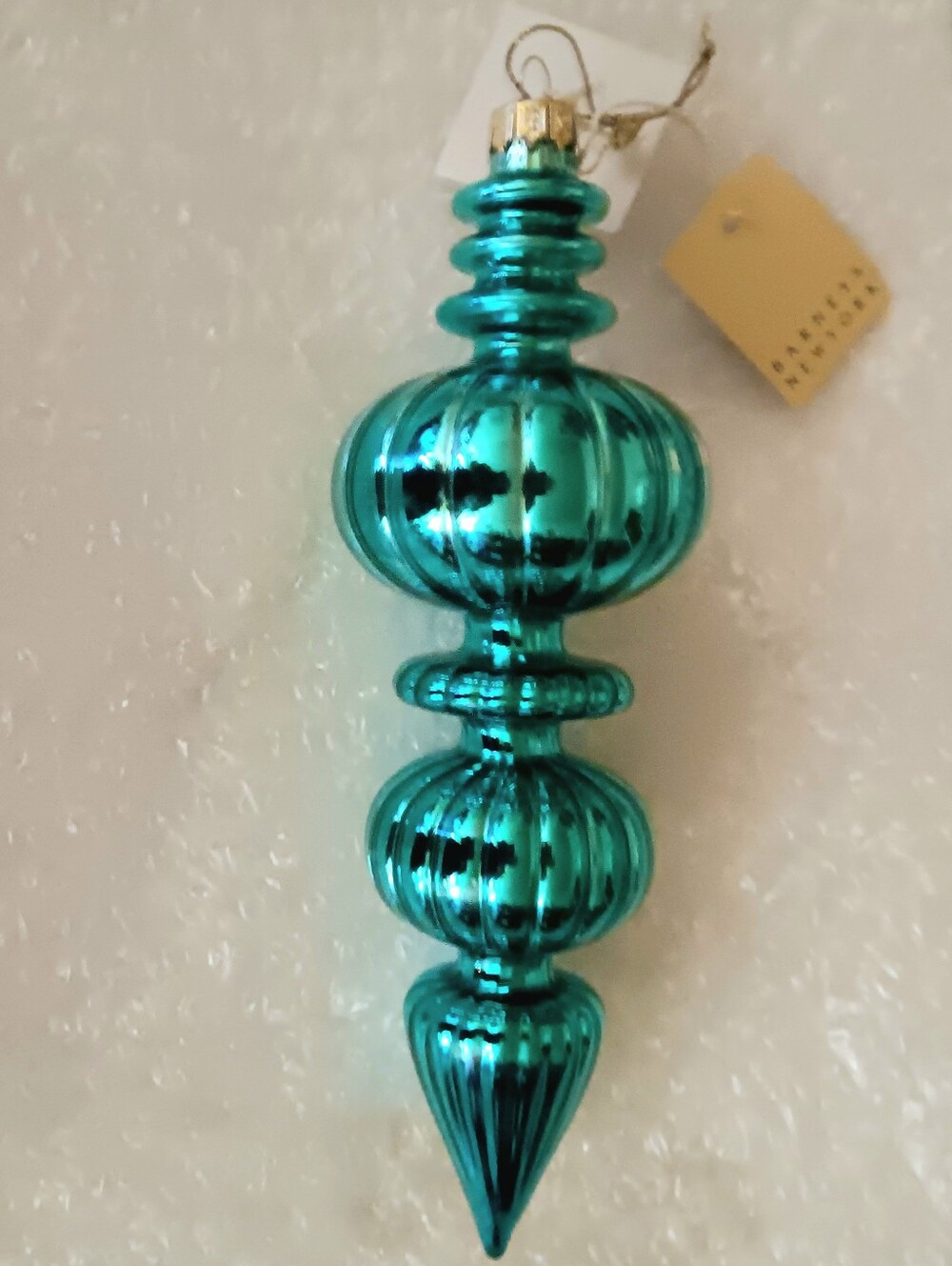 Barneys NY Finial Teal Glass Tree Ornament NWT